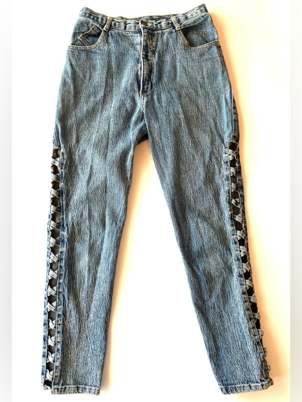 Vintage Frederick's of Hollywood Cutout Jeans Acid Wash High Waist 80s 90s Sexy
